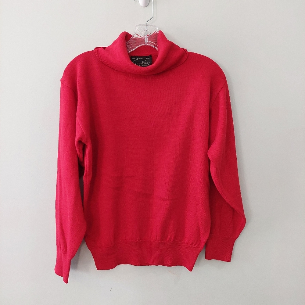 Suzelle Vintage Turtleneck Sweater Small Red Wool Blend Long Sleeve
